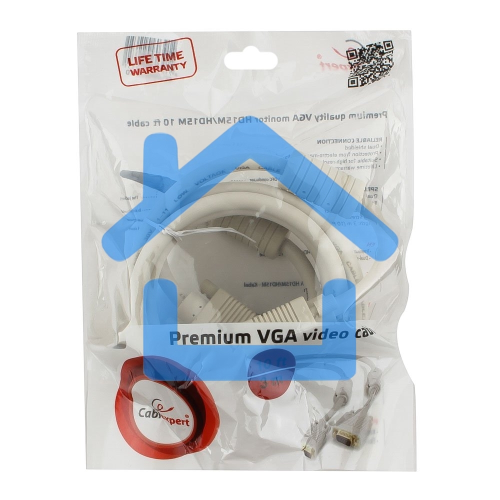 Кабель Gembird/Cablexpert CC-PPVGA-10, Кабель VGA Premium 15M/15M, 3.0м, белый, тройной экран, феррит.кольца