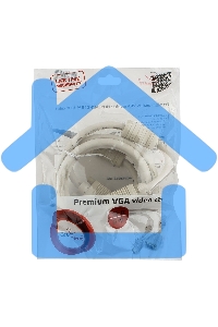 Кабель Gembird/Cablexpert CC-PPVGA-10,Кабель VGA Premium 15M/15M, 3.0м, белый, тройной экран, феррит.кольца