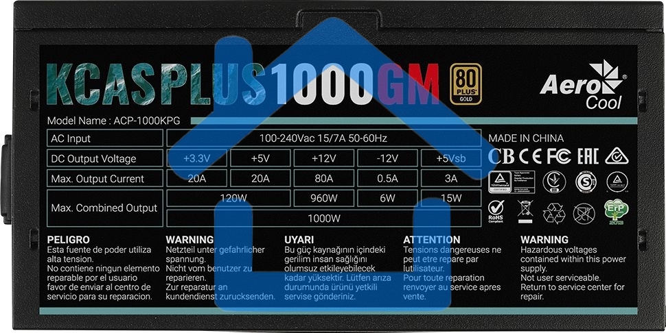 Блок питания Aerocool / Formula KCAS PLUS 1000GM V2 RTL (ACPG-KPK0FEC.12), 1000Вт, 80 PLUS Gold, 140мм, модульный, черный