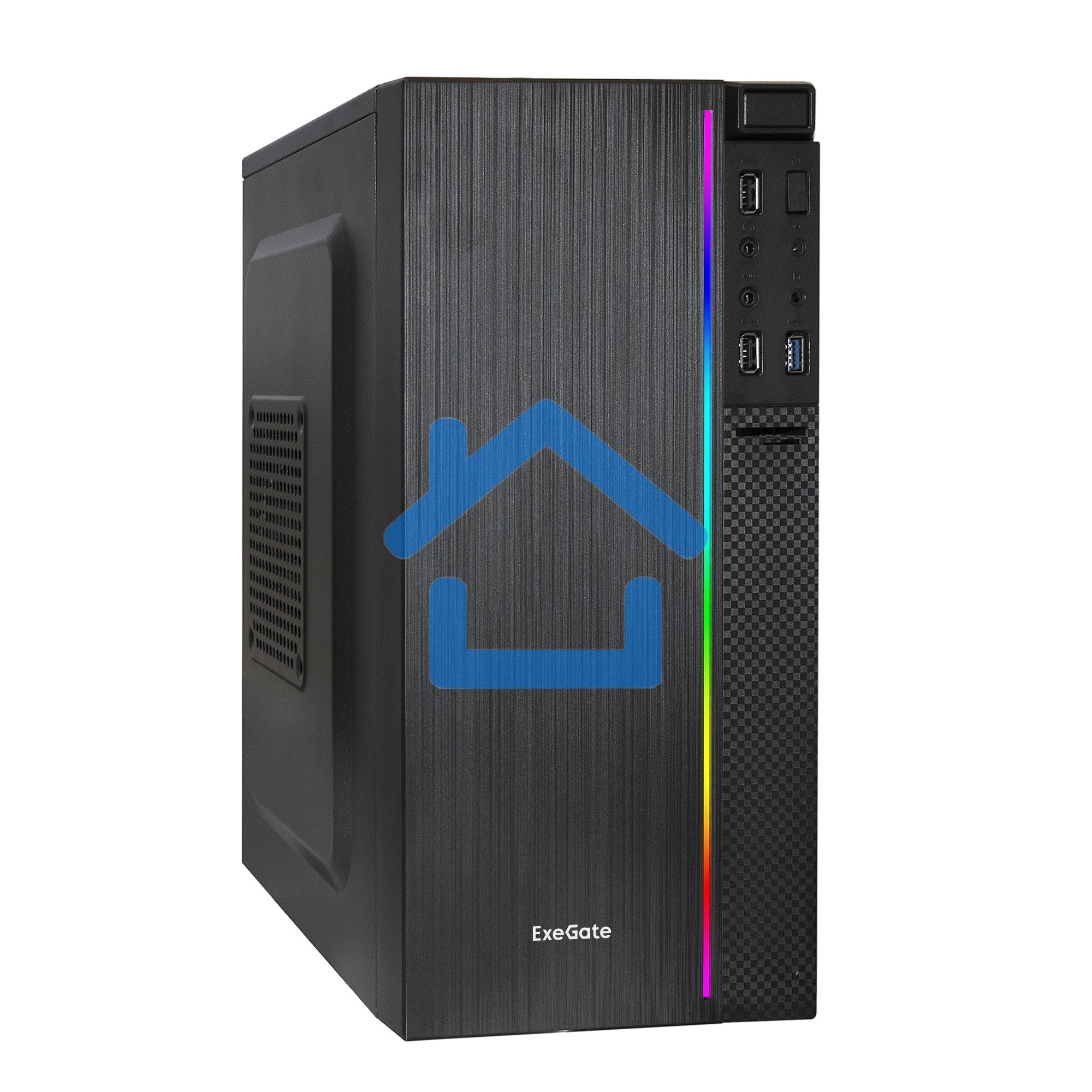 Компьютерный корпус Minitower ExeGate mEVO-9302-NPX450 (mATX, БП 450NPX с вент. 12см, 2*USB+1*USB 3.0, HD аудио, черный, с RGb подсветкой)