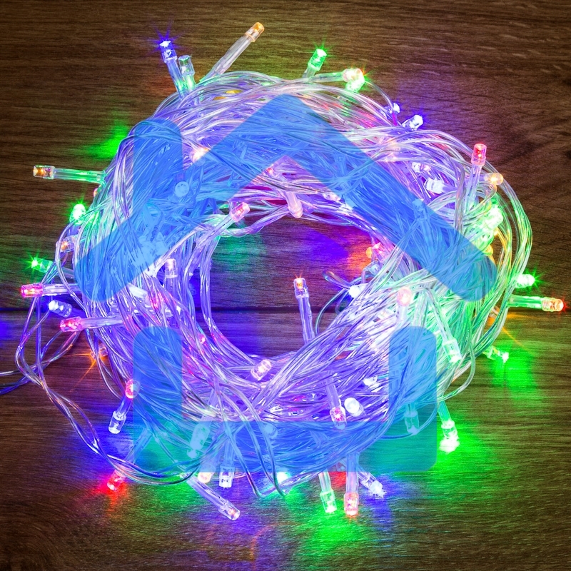Гирлянда светодиодная универсальная 100 LED Мультиколор 10 метров, прозрачный ПВХ, с контроллером