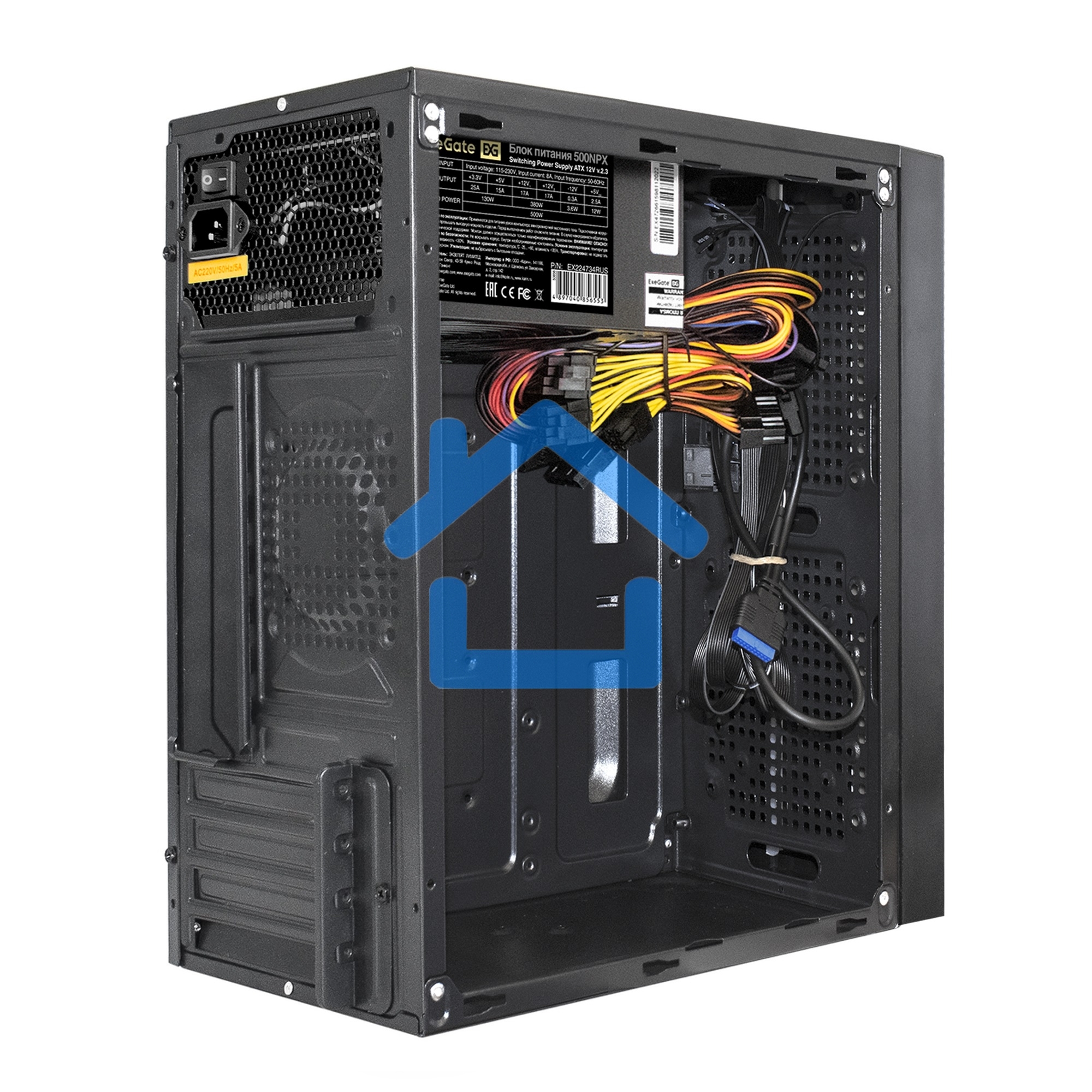 Компьютерный корпус Minitower ExeGate mEVO-9302-NPX450 (mATX, БП 450NPX с вент. 12см, 2*USB+1*USB 3.0, HD аудио, черный, с RGb подсветкой)