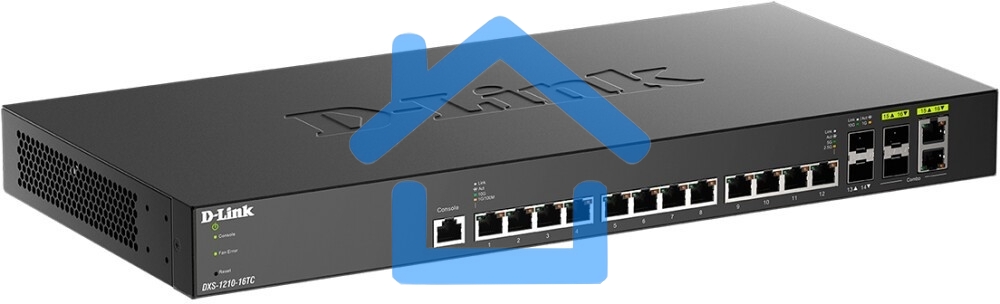 Коммутатор D-Link PROJ Smart L2+ Switch 12x10Gbase-T, 2x10Gbase-X SFP+, 2xCombo 10Gbase-T/SFP+, CLI, RJ45 Console