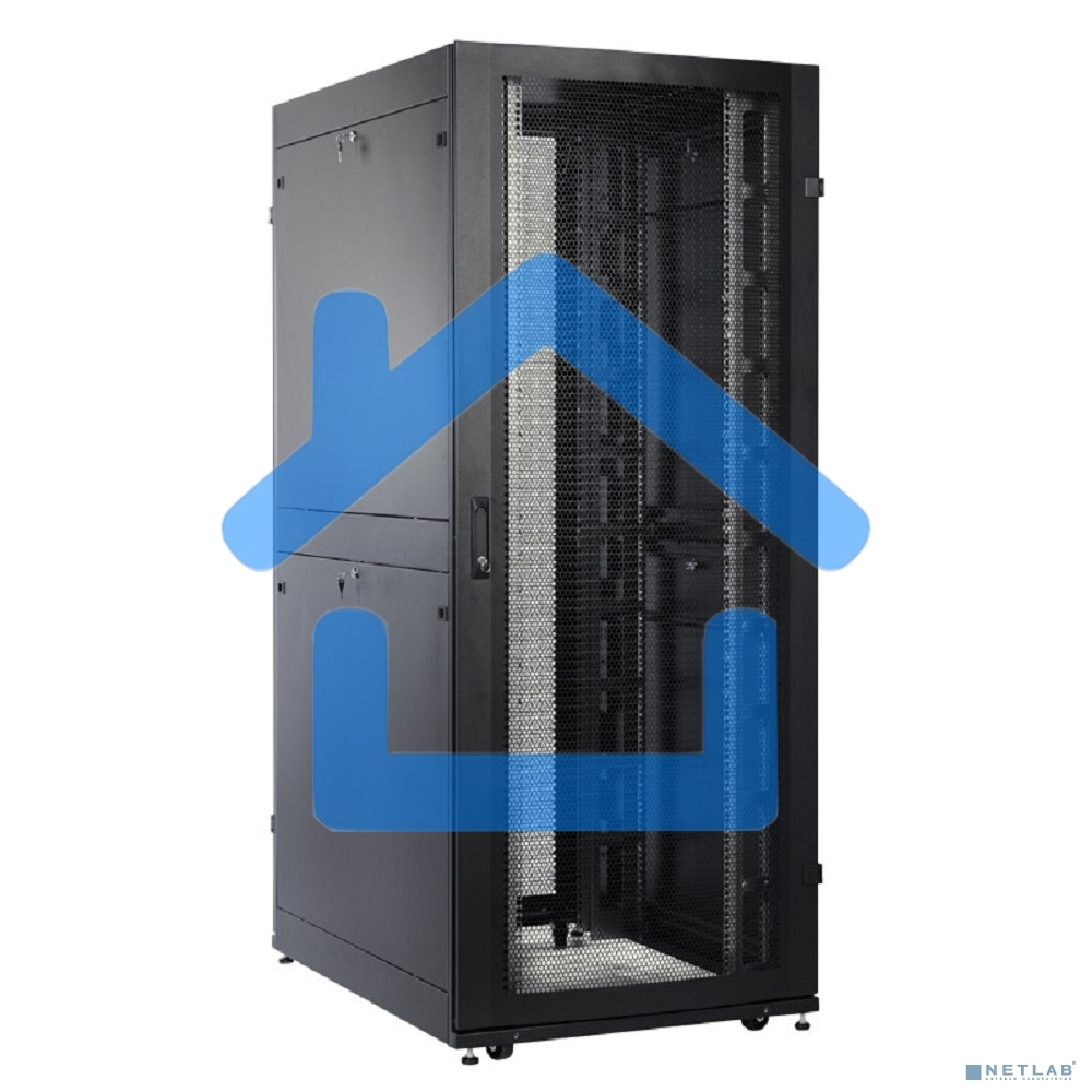 Шкаф серверный ПРОФ напольный 48U (800x1000) дверь перфорированная 2 шт., черный, в сборе (ШТК-СП-48.8.10-44АА-9005)