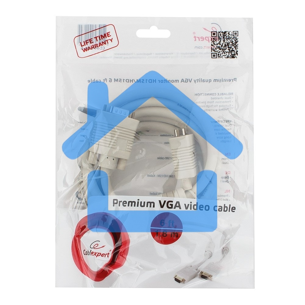 Кабель Gembird/Cablexpert CC-PPVGA-6, Кабель VGA Premium,15M/15M,1.8м, тройной экран, феррит.кольца, пакет