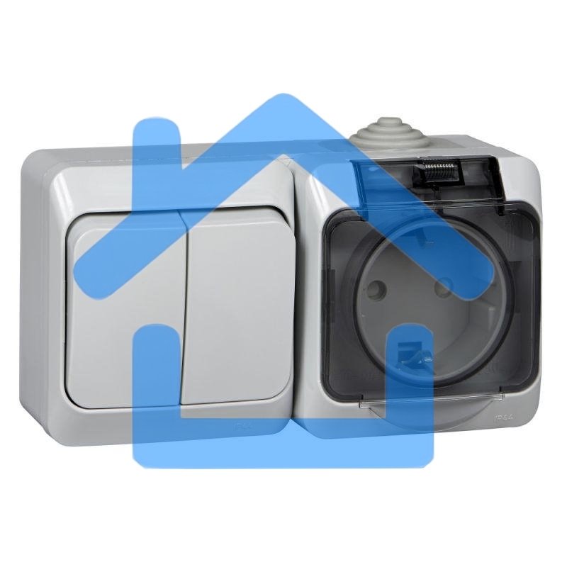 Блок ОП Этюд (2-кл. выкл. + евророз. защ. шторки) IP44 сер. SchE BPA16-242C