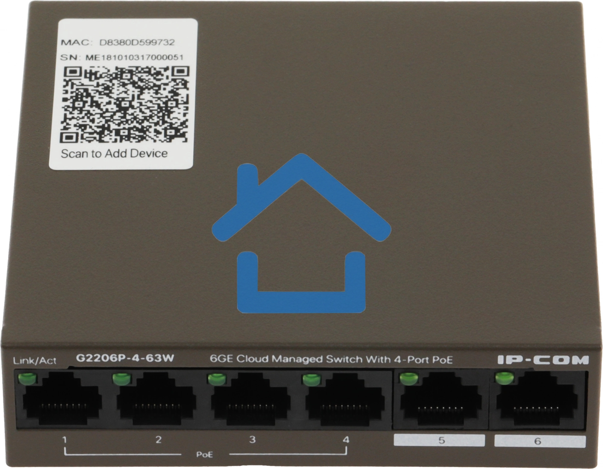 Сетевой коммутатор IP-COM G2206P-4-63W 4x10Base-T / 100Base-TX / 1000Base-T 2x1000Base-T PoE порты 4 Количество портов PoE+ 4 G2206P-4-63W