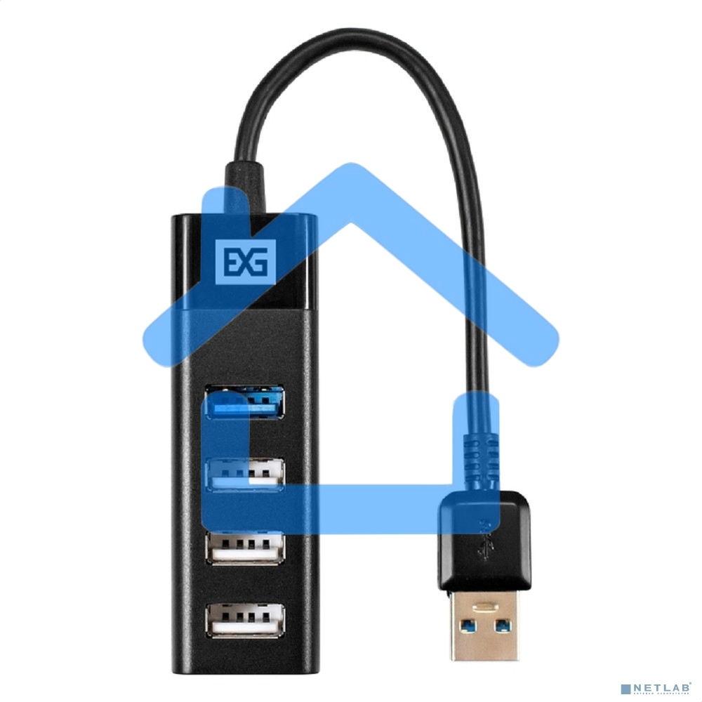 Хаб USB (концентратор) 4-в-1 ExeGate DUB-3213 (кабель-адаптер USB2.0 --> 3xUSB2.0, 1xUSB3.0, Plug&Play, черный)