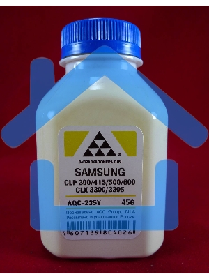 Тонер SAMSUNG CLP 300/315/320/325/360/415/500/510/600/610/660/CLX3300/3305 Yellow, (фл.45г.) AQC фас. Россия