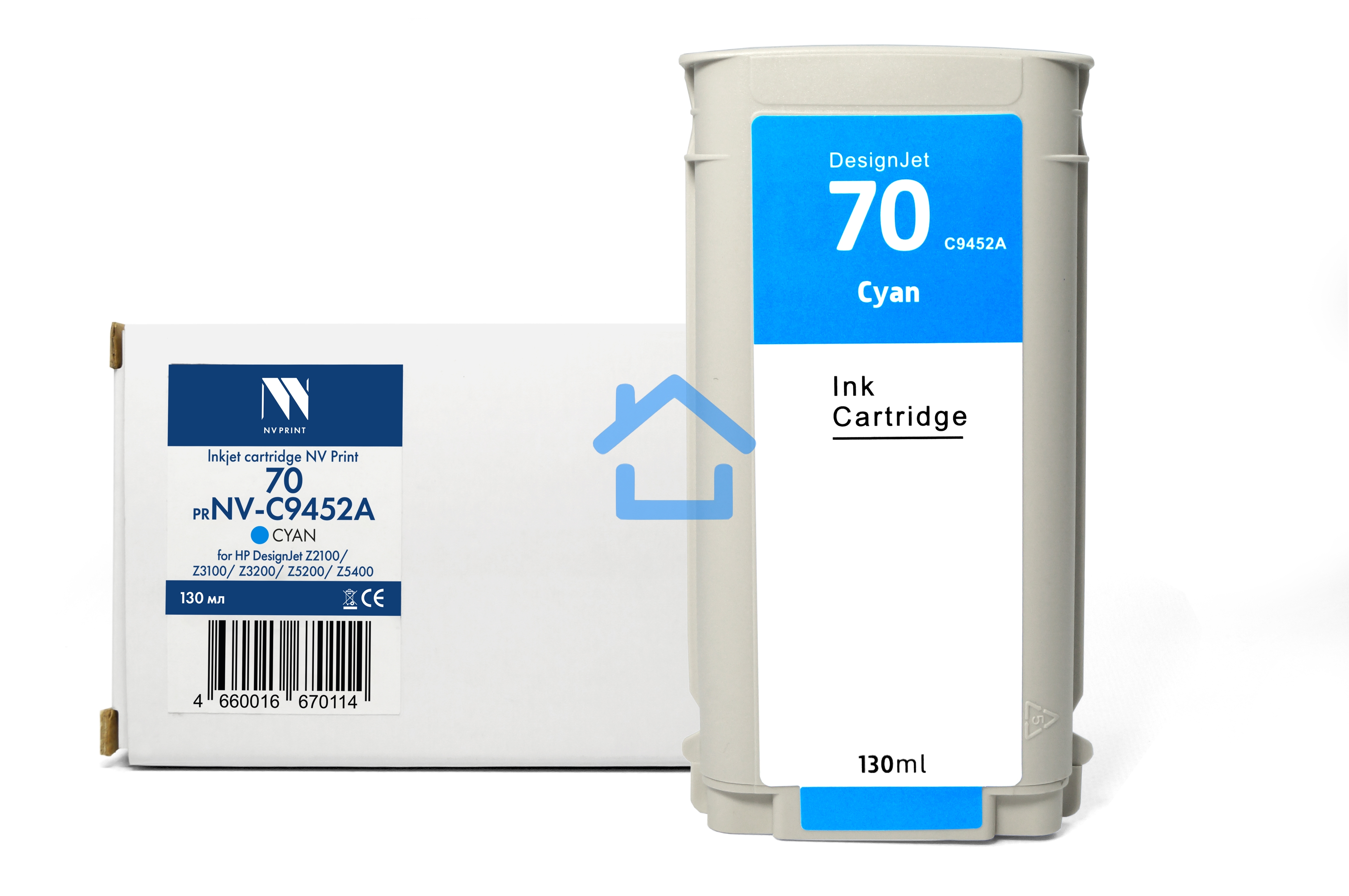 Струйный картридж NVPrint 70 (NV-C9452A) Cyan для HP DesignJet Z2100/Z3100/Z3200/Z5200/Z5400 (130 мл) совместимый