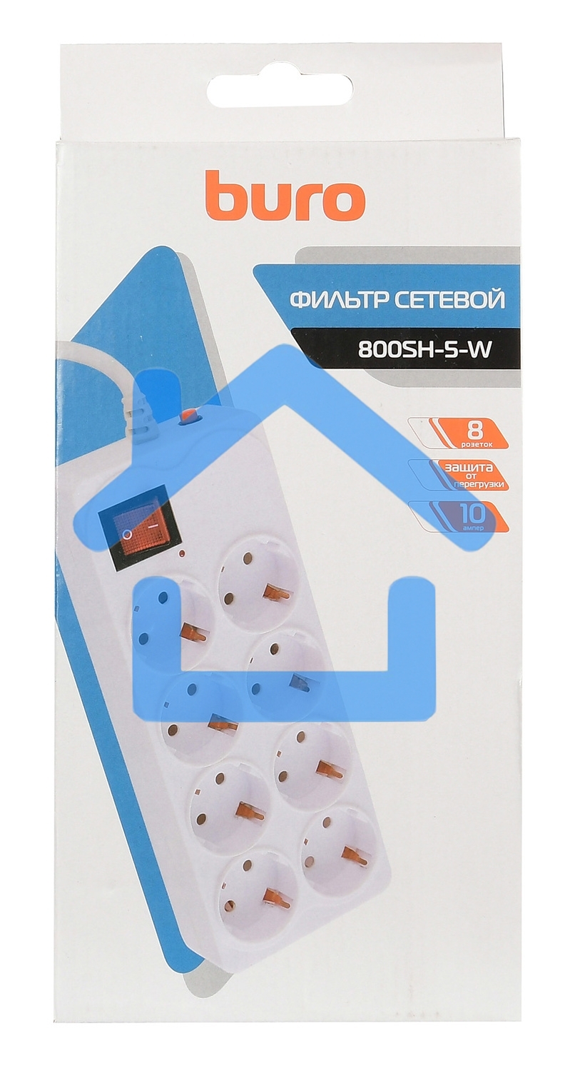 Сетевой фильтр Buro 800SH-5-W 5м (8 розеток) белый (коробка)