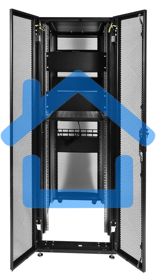 Шкаф серв. ПРОФ нап. 42U (600x1000) дверь перфорированная 2 шт., цвет черный, в сборе (ШТК-СП-42.6.10-44АА-9005) (1 коробка)
