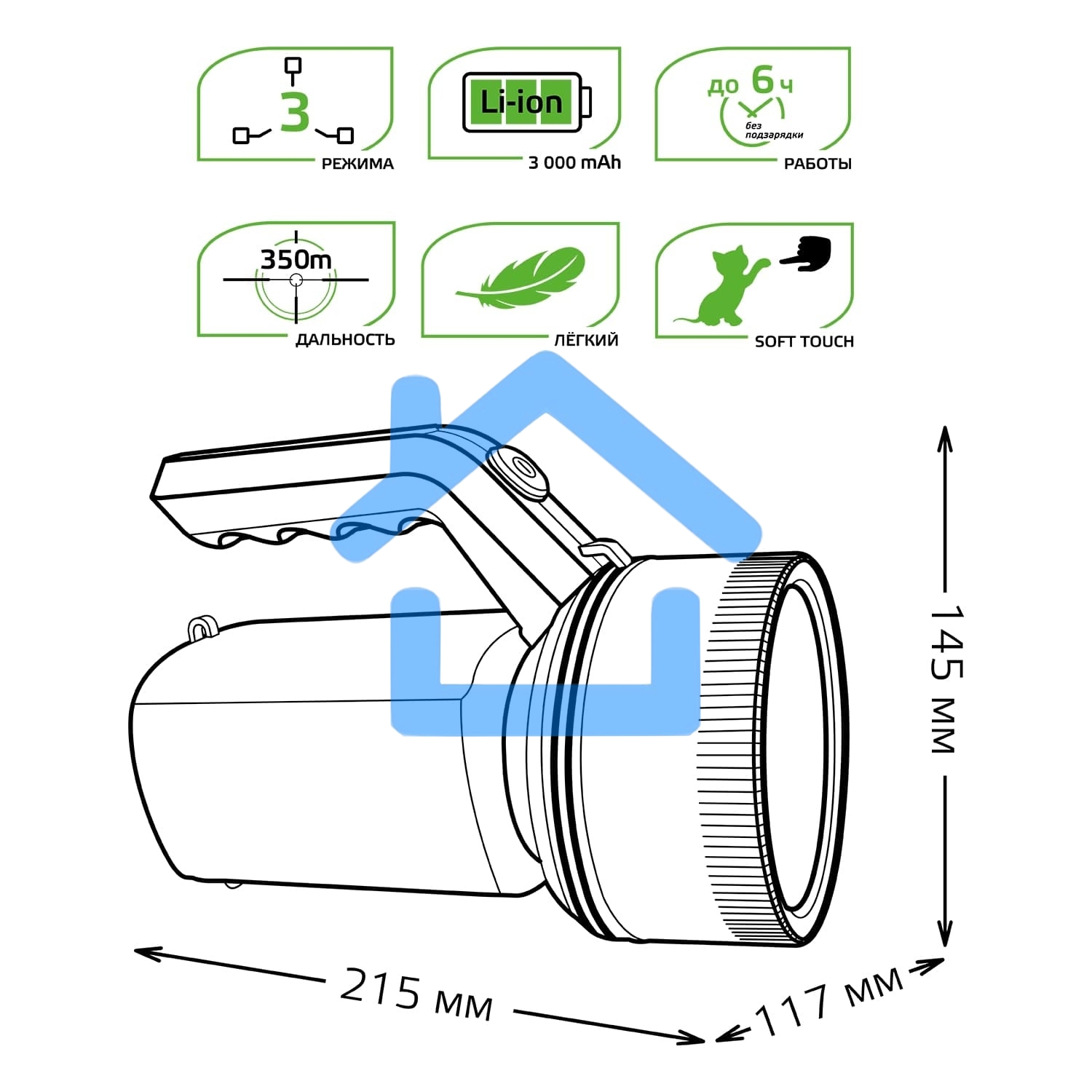 Фонарь прожекторный модель GFL601 7W 200lm Li-ion 3000mAh LED 1/10/30