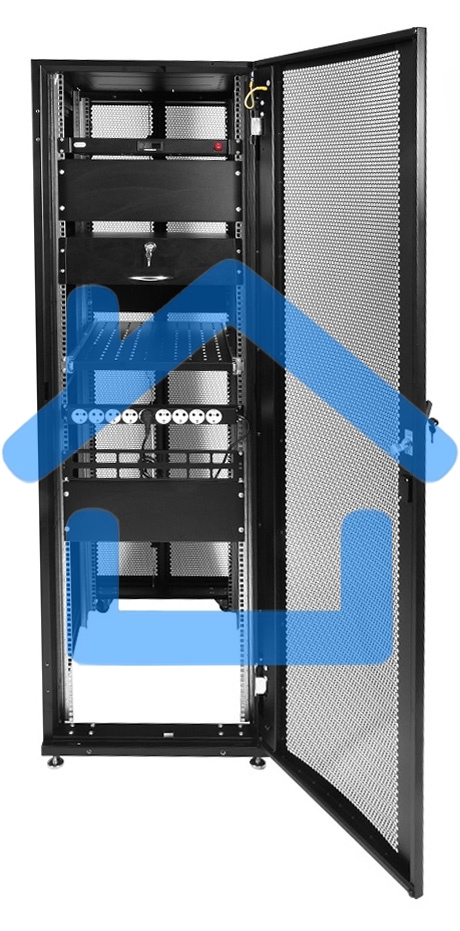Шкаф серв. ПРОФ нап. 42U (600x1000) дверь перфорированная 2 шт., цвет черный, в сборе (ШТК-СП-42.6.10-44АА-9005) (1 коробка)