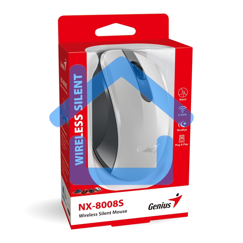 Мышь беспроводная Genius NX-8008S белый/серый, 1200 dpi, радиоканал, USB, кнопки - 3