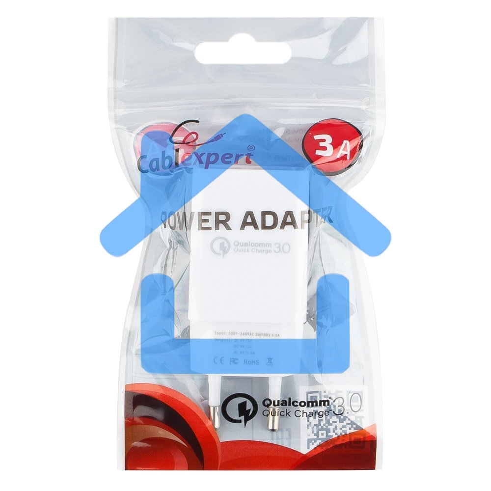 Адаптер питания Cablexpert MP3A-PC-16, QC 3.0, 100/220V - 1 USB порт 5/9/12V, белый