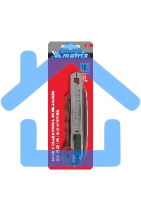 Нож Matrix, 18 мм, выдвижное лезвие, метал. направляющая, обрезиненная ручка, 5 лезвий