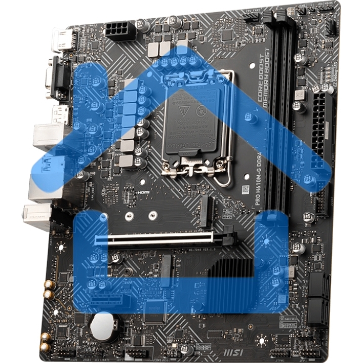 Материнская плата MSI PRO H610M-G, LGA 1700, Intel H610, 2xDDR5, 4xSATA, 1xM.2, 1xPCIe 4.0 x16, 1xPCIe 3.0 x1, 1xHDMI, 1xDP, 1xVGA, 1xRJ45 1Gb, 2xUSB-A 3.2 Gen 1, 4xUSB-A 2.0, 3x3.5мм, 7.1, mATX