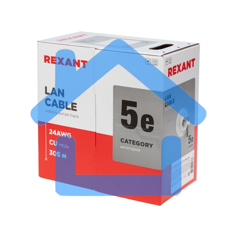 Кабель витая пара Rexant LIGHT U/UTP, категория 5e, ZH нг(А)-HF, 4PR, 24AWG, внутренний, серый, 305 м