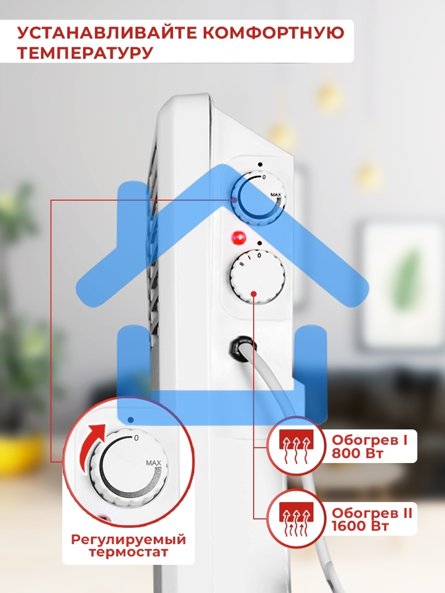 Конвектор Ресанта ОК-1600 белый, 1600 Вт, 20 м2, термостат