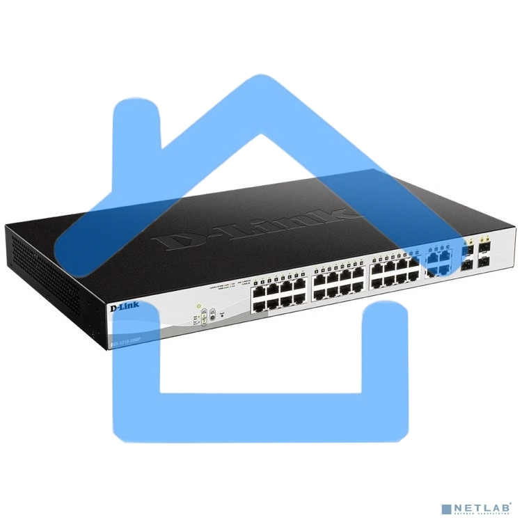 Настраиваемый L2 коммутатор D-Link DGS-1210-28MP/F3A с 24 портами 10/100/1000Base-T и 4 комбо-портами 100/1000Base-T/SFP (24 порта PoE 802.3af/at, PoE-бюджет 193 Вт)