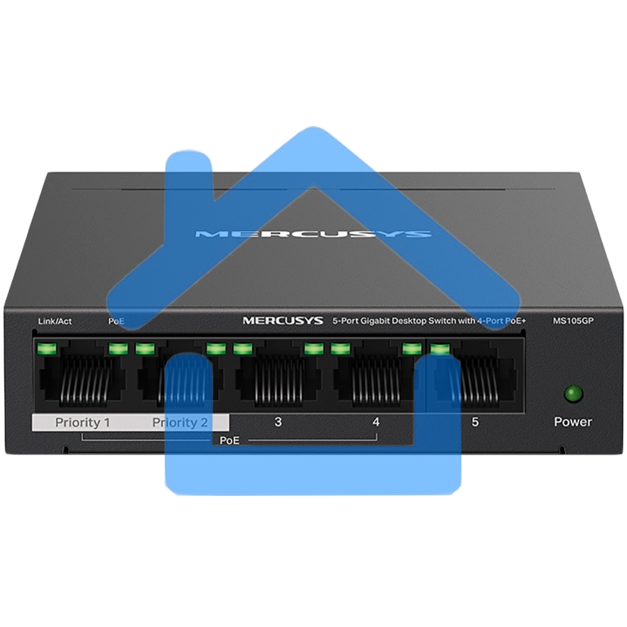 Настольный коммутатор Mercusys MS105GP с 5 гигабитными портами (4 порта PoE+)