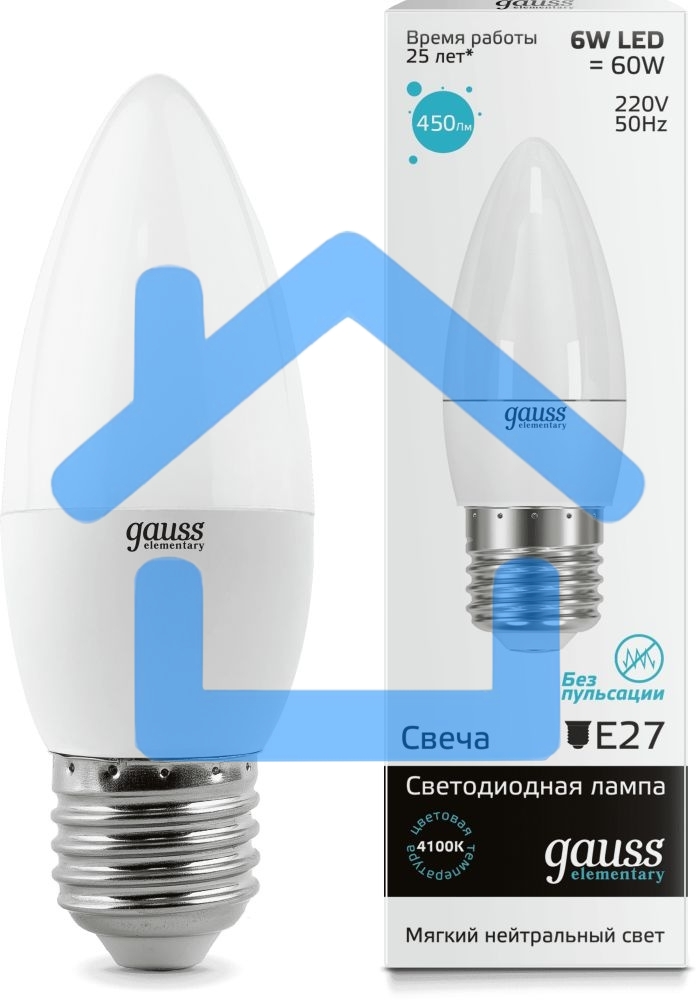 Лампа GAUSS LED Elementary Candle 6W E27 4100KLD33226