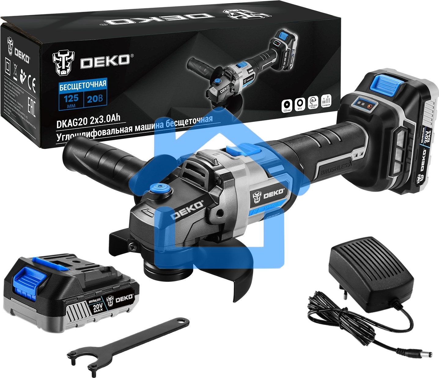 Углошлифовальная машина Deko DKAG20 9000об/мин рез.шпин.:M14 d=125мм