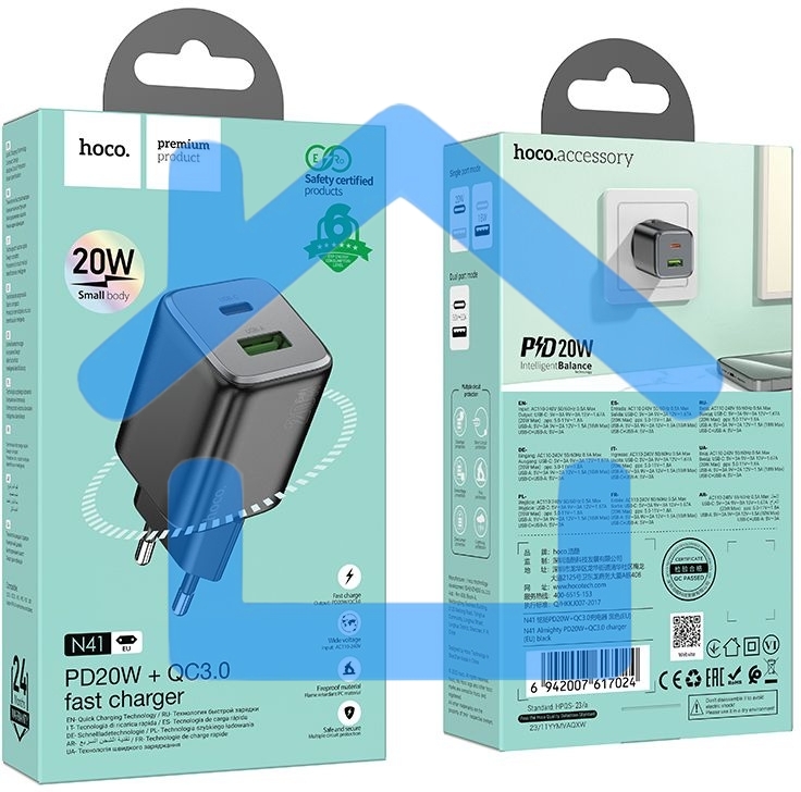 Сетевое зарядное устройство Hoco N41 Almighty Black 20W 3A+2.22A+2A+1.67A+1.5A (PD+QC+AFC) USB/USB Type-C универсальное черный