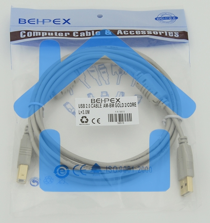 Кабель USB 2.0 PRO Am-Bm /Экран, покрытие Gold flash, 2x ферритовых фильтра 3м