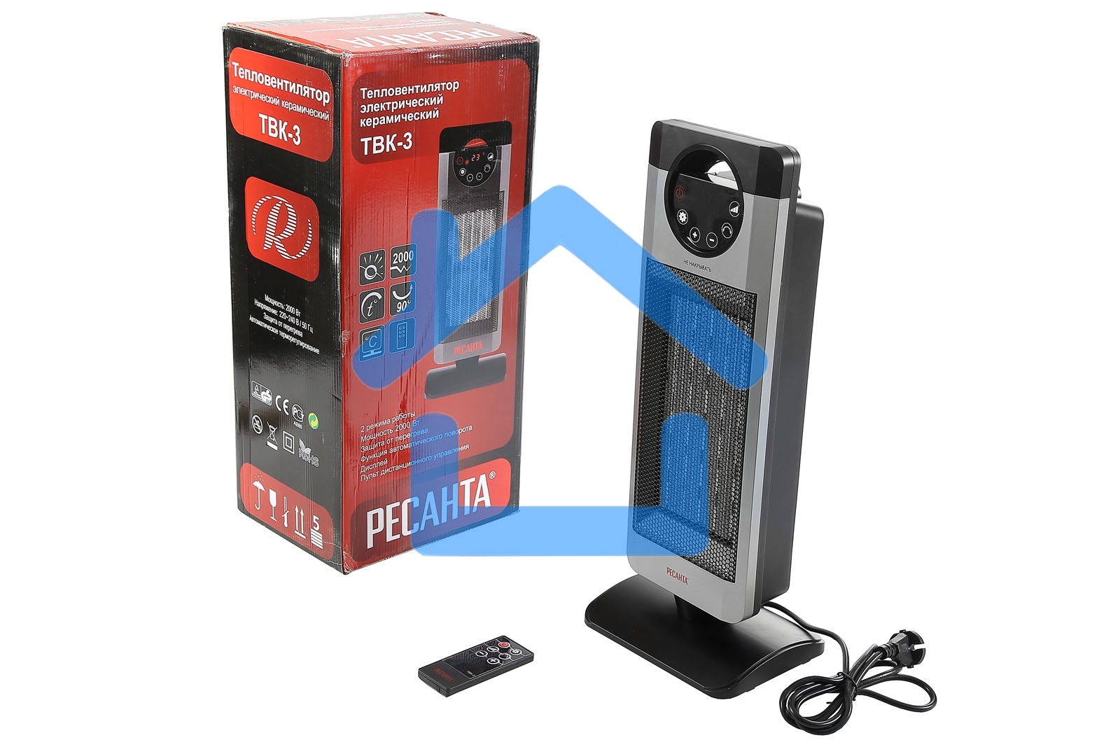 Тепловентилятор Ресанта ТВК-3, серый, 2000 Вт, 20 м2, термостат 67/2/5