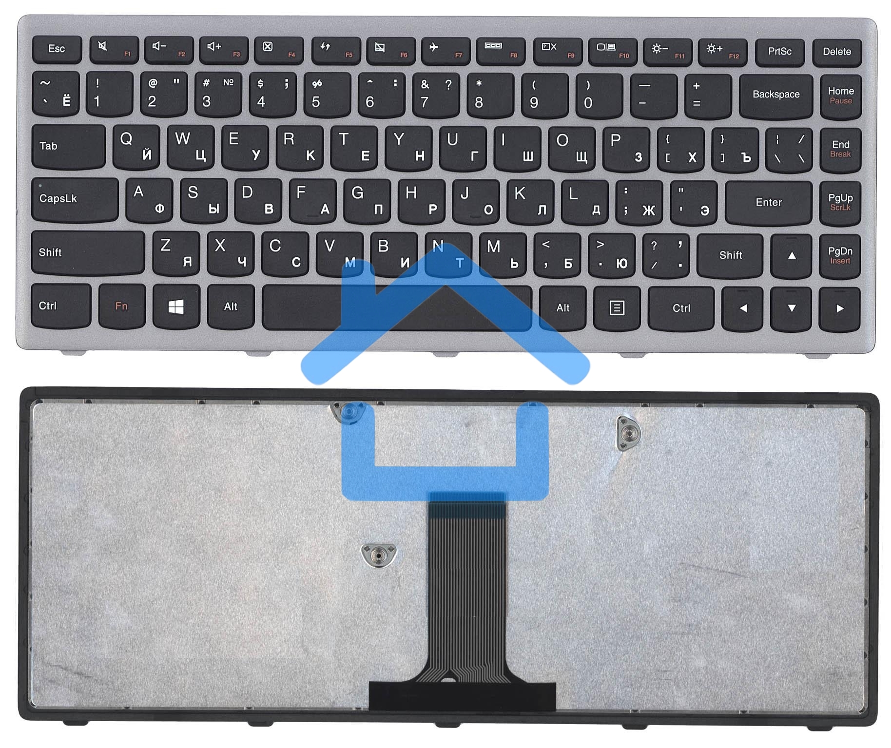Клавиатура для ноутбука Lenovo Flex 14 G400s черная с серой рамкой