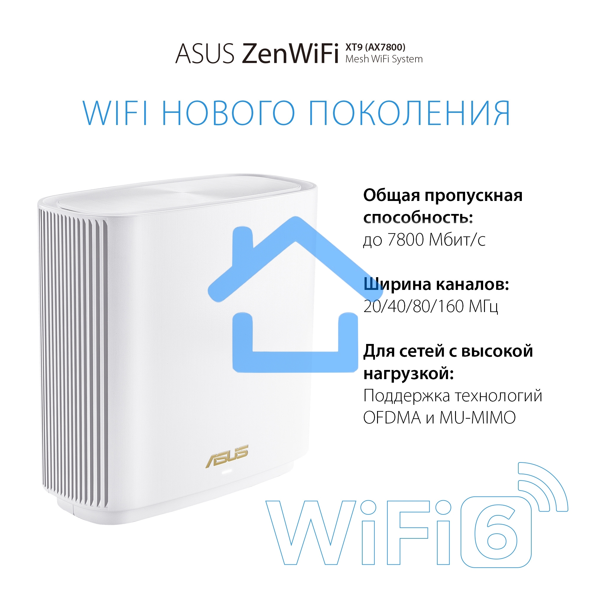 Бесшовный Mesh роутер Asus ZenWiFi XT9 (W-2-PK) AX7800 2.5GE/USB3.0 белый (упак.:2шт)