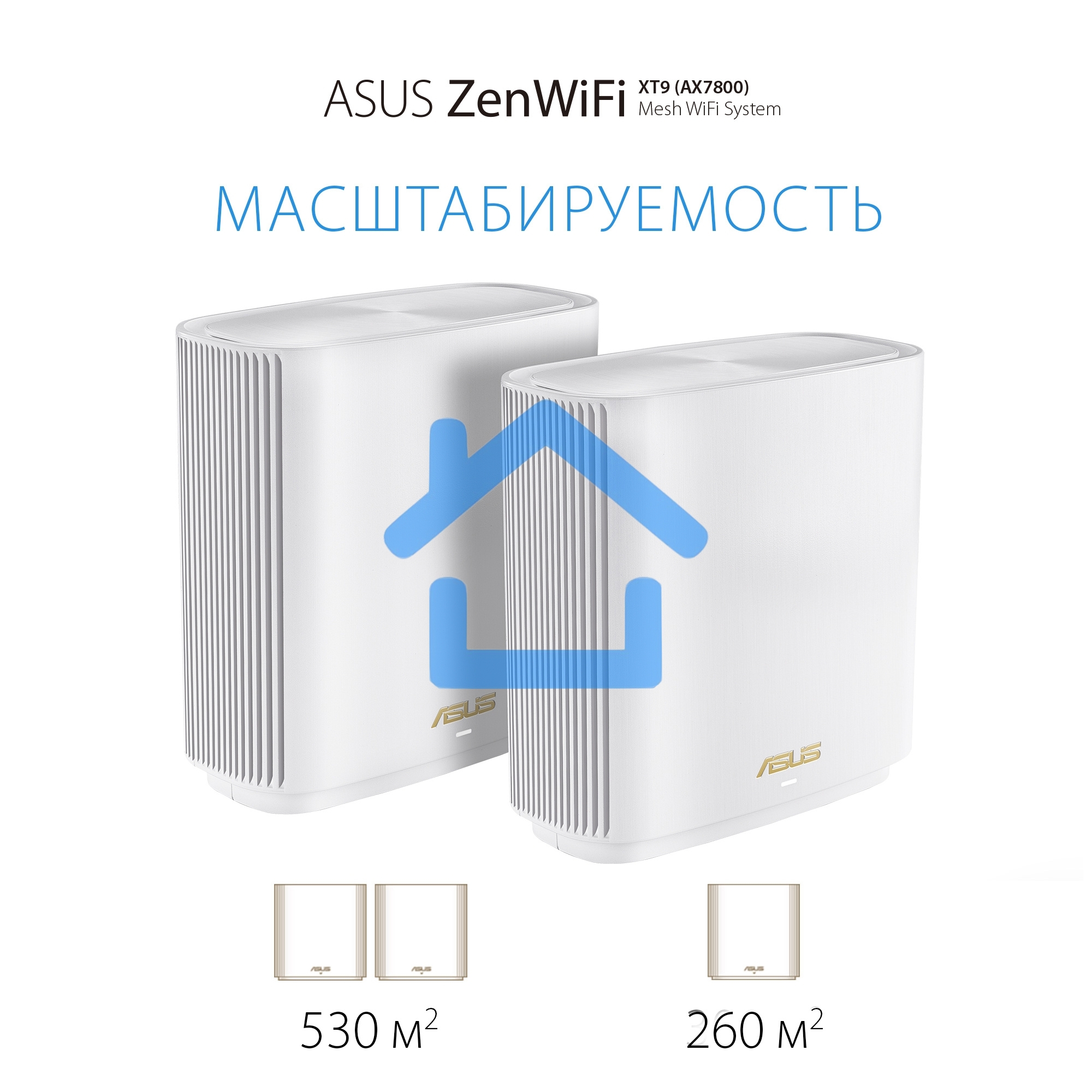 Бесшовный Mesh роутер Asus ZenWiFi XT9 (W-2-PK) AX7800 2.5GE/USB3.0 белый (упак.:2шт)