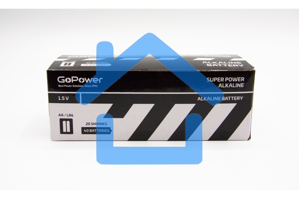 Батарейка GoPower LR6 AA Shrink 2 Alkaline 1.5V (2/40/800) коробка (40 шт.)