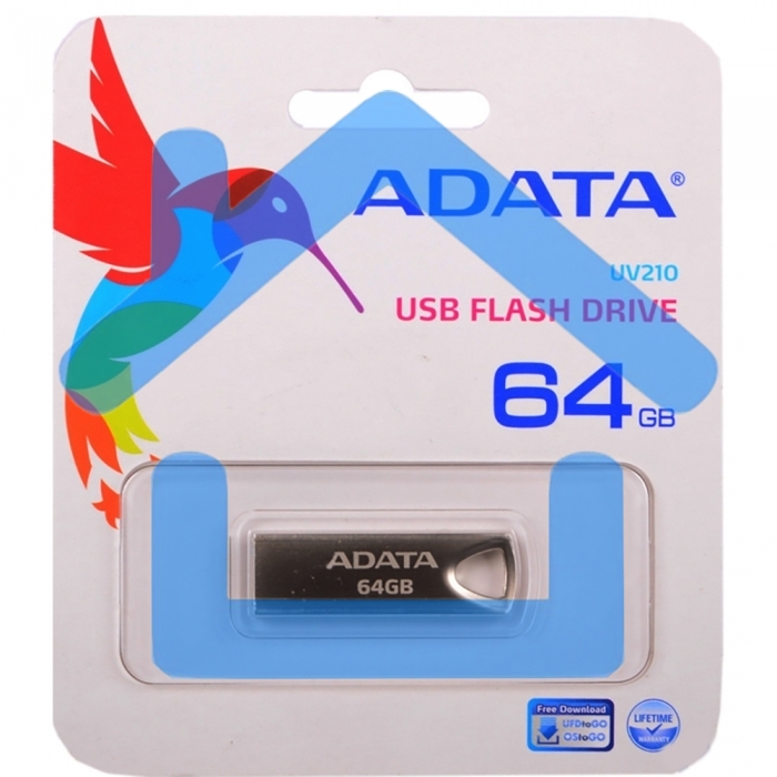 Флешка USB R/W ADATA R/W 64Gb ADATA UV210, USB 2.0, Металлич. Серебро