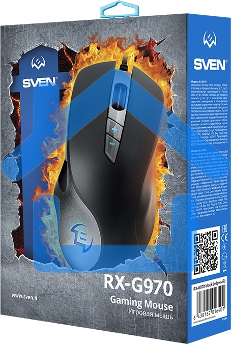 Мышь проводная SVEN RX-G970 черный, 4000 dpi, USB, кнопки - 7