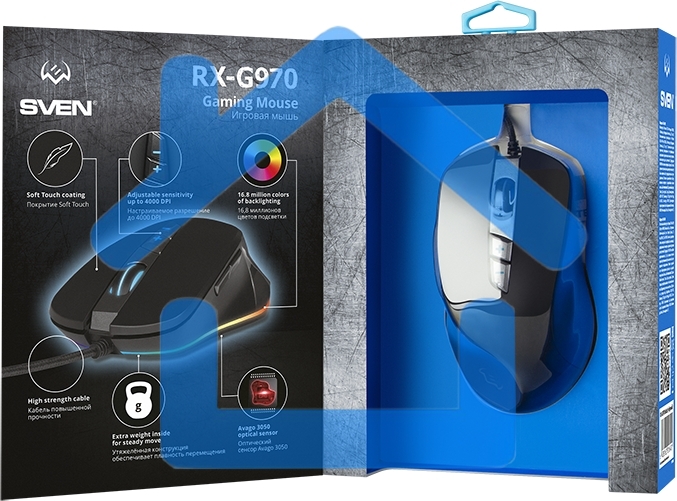 Мышь проводная SVEN RX-G970 черный, 4000 dpi, USB, кнопки - 7