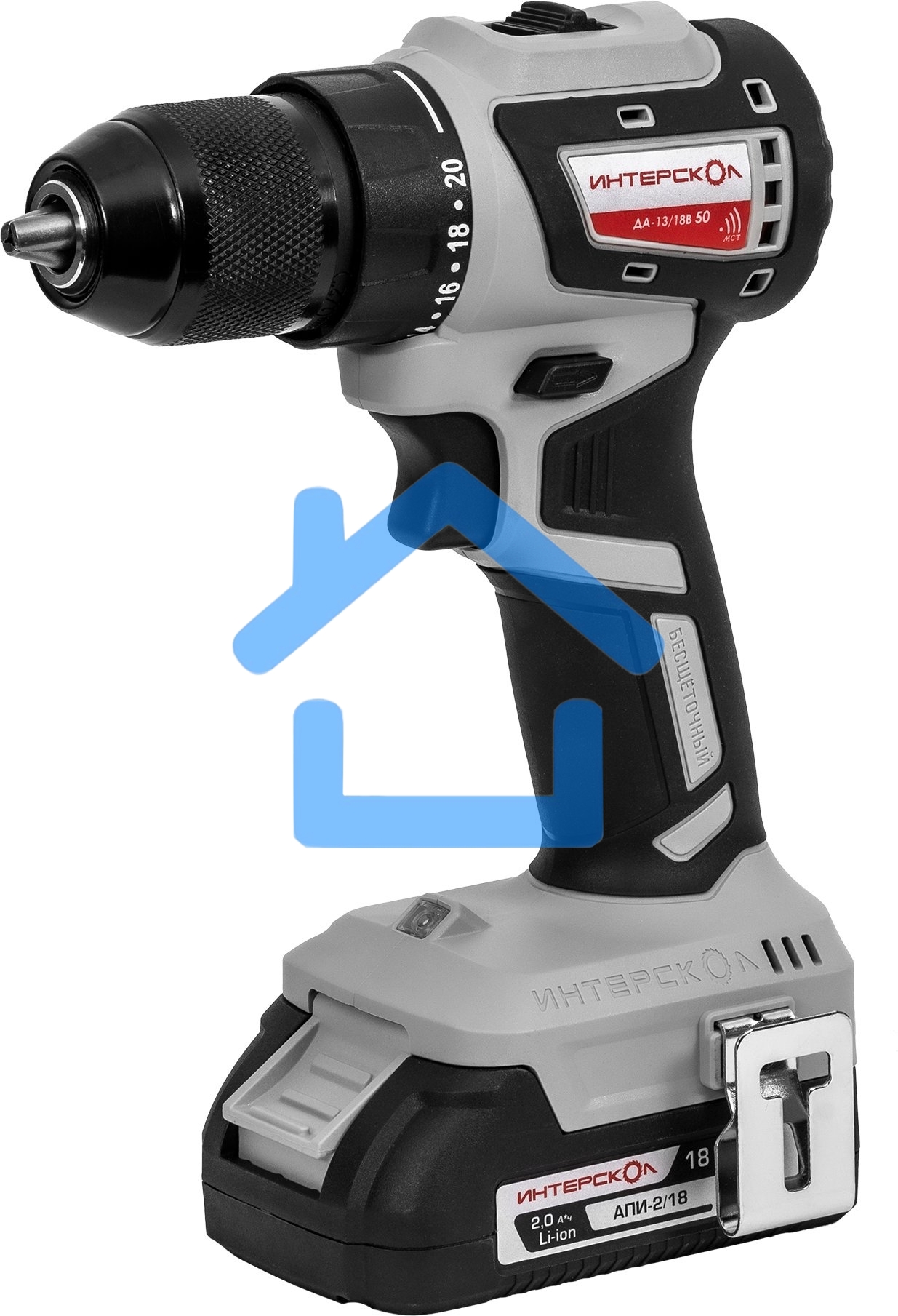 Бесщеточная аккумуляторная дрель-шуруповерт ИНТЕРСКОЛ КОМБИ ДА-13/18В 50 ( 2 АКБ 2 А·ч и ЗУ, кейс )