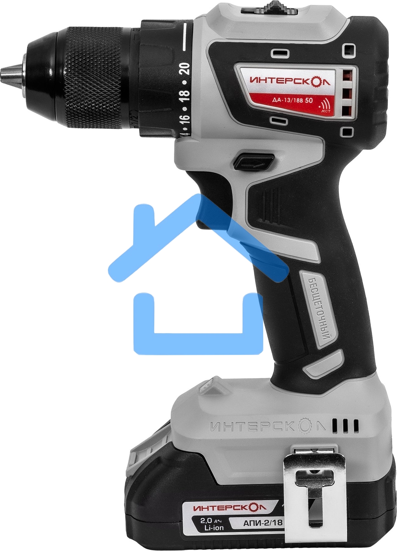 Бесщеточная аккумуляторная дрель-шуруповерт ИНТЕРСКОЛ КОМБИ ДА-13/18В 50 ( 2 АКБ 2 А·ч и ЗУ, кейс )