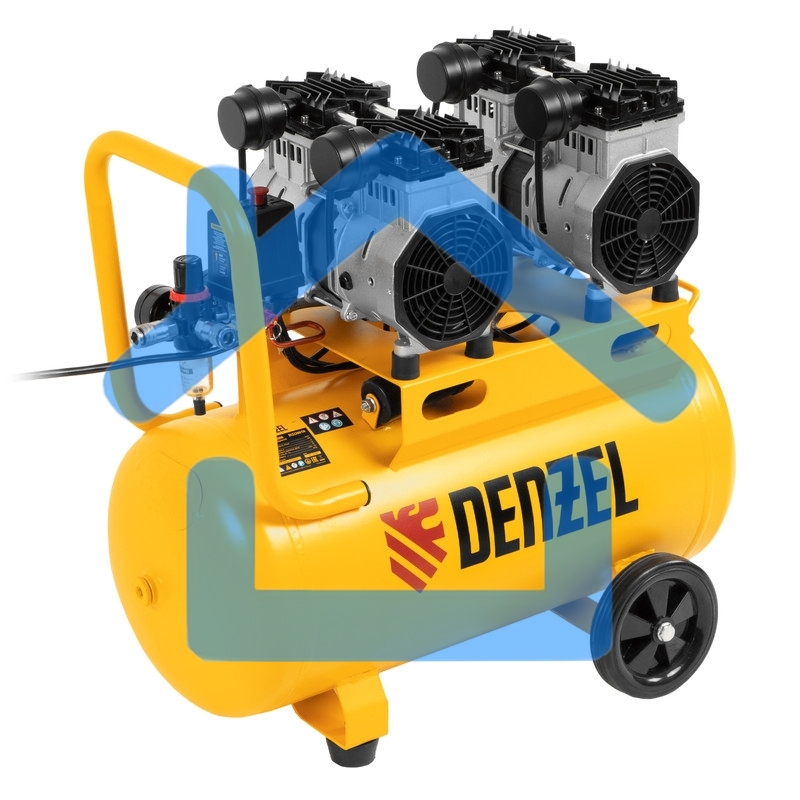 Компрессор безмаслянный малошумный DLS 2200/50, 2200 Вт, 2х1100, 50 л, 380 л/мин Denzel