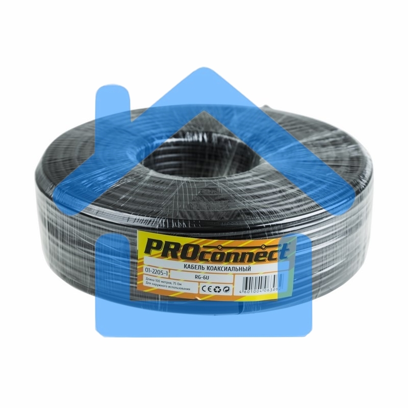 Кабель коаксиальный PROconnect RG-6U, 75 Ом, CCS/Al/Al, 48%, бухта 100 м, черный OUTDOOR