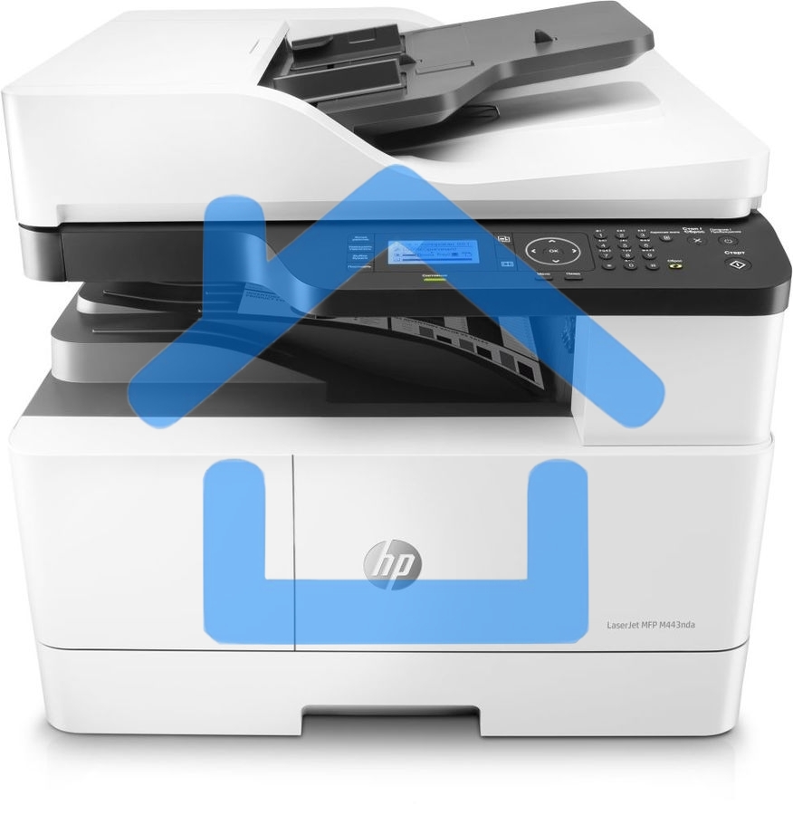 МФУ лазерное HP LaserJet MFP M443nda (8AF72A), A3, ч/б, печ. до 25 стр/мин. (А4) до 13 стр/мин. (А3), скан. до 21 стр/мин., 1200 x 1200 dpi (печать) 600x600dpi (скан.), USB, RJ-45