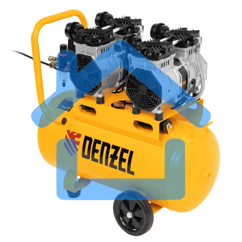 Компрессор безмаслянный малошумный DLS 2200/50, 2200 Вт, 2х1100, 50 л, 380 л/мин Denzel