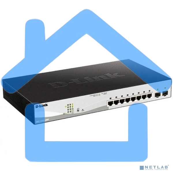 Управляемый L2 коммутатор D-Link DGS-1210-10MP/FL2A с 8 портами 10/100/1000Base-T и 2 портами 1000Base-X SFP (8 портов PoE 802.3af/at, PoE-бюджет 130 Вт)