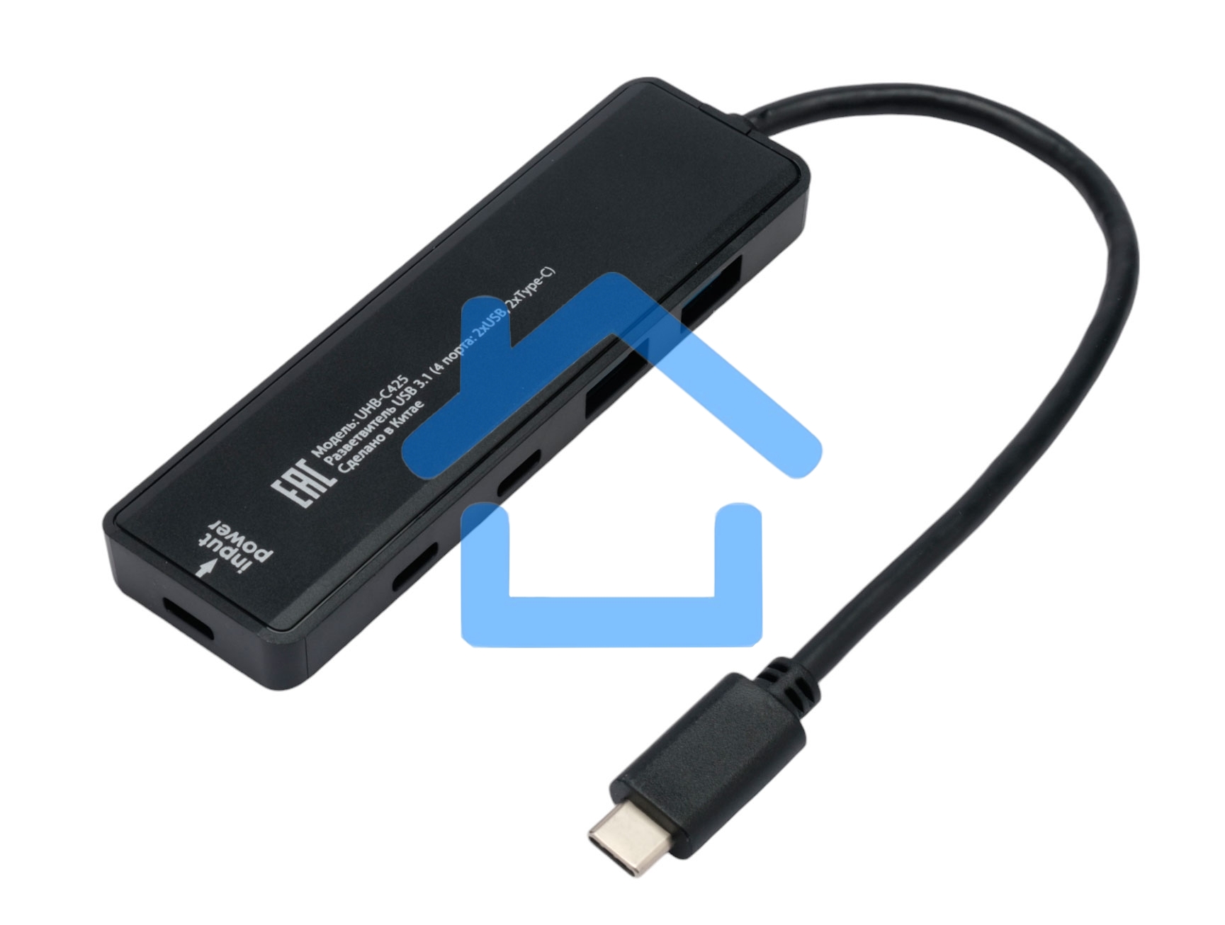 Разветвитель USB3.1 Gembird UHB-C425, 2xUSB, 2xType-C, с доп.питанием (порт Type-C), кабель Type-C 19см