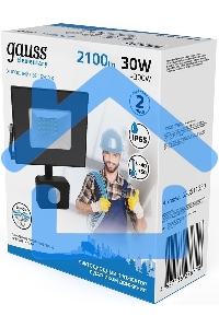 Прожектор светодиодный Gauss Elementary LED 30W 2100lm IP65 6500К с датчиком движения