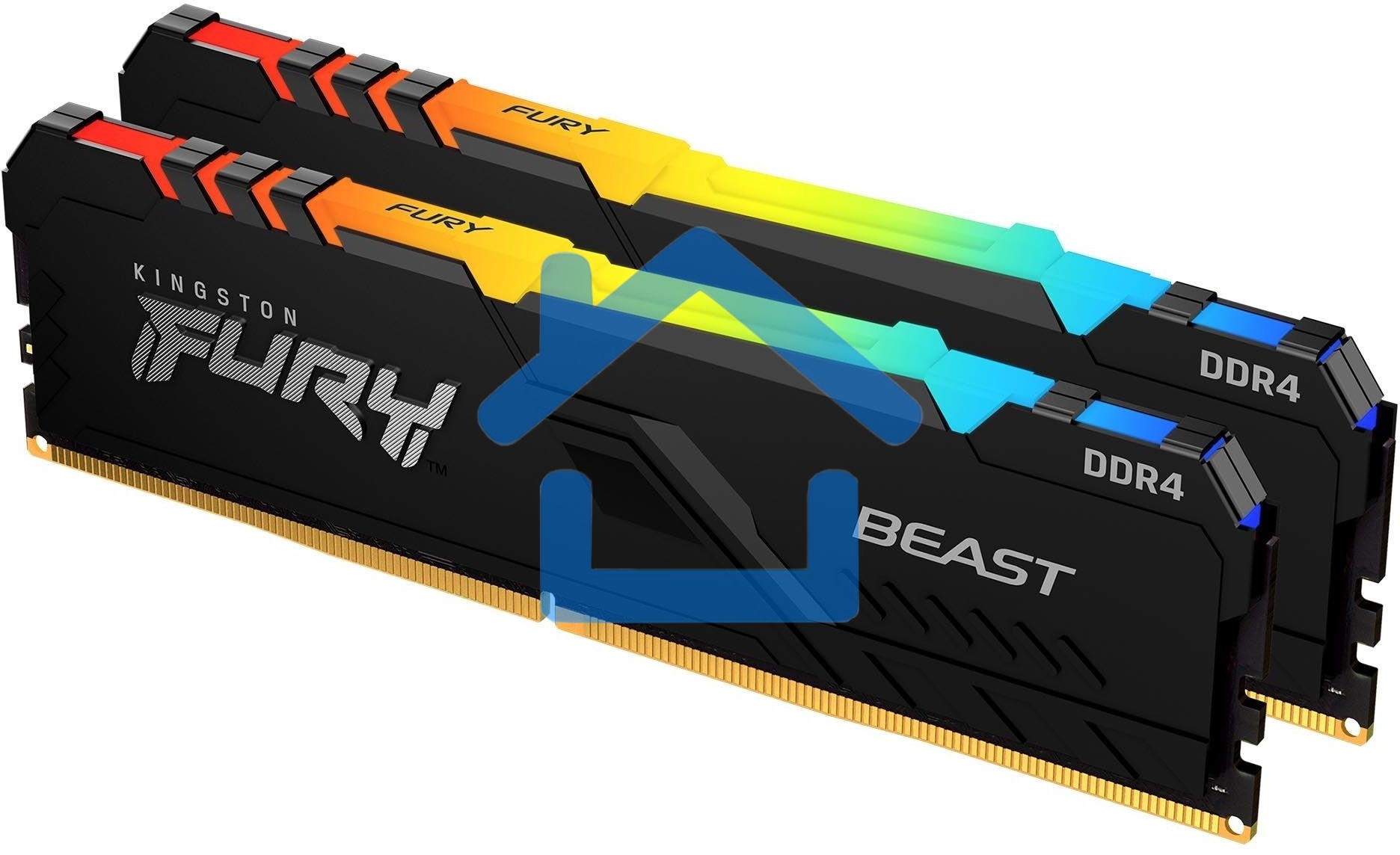 Оперативная память Kingston Fury Beast, DDR4, 64Gb (2x32Gb), 3200MHz, CL16, DIMM, с радиатором, RGb, черный