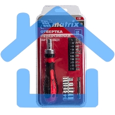 Отвертка реверсивная Matrix с набором бит и насадок торцевых, CrV,1/4