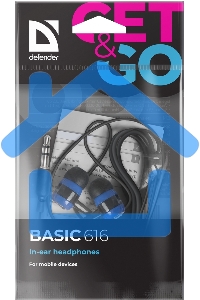 Наушники Defender Basic-616 черный/синий кабель 1,1 м